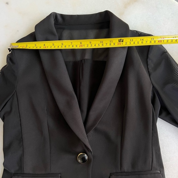 ASOS Sheer Black Blazer Sheer Sleeves Side Panels, Fitted Hourglass Suit Blazer - Picture 3 of 6